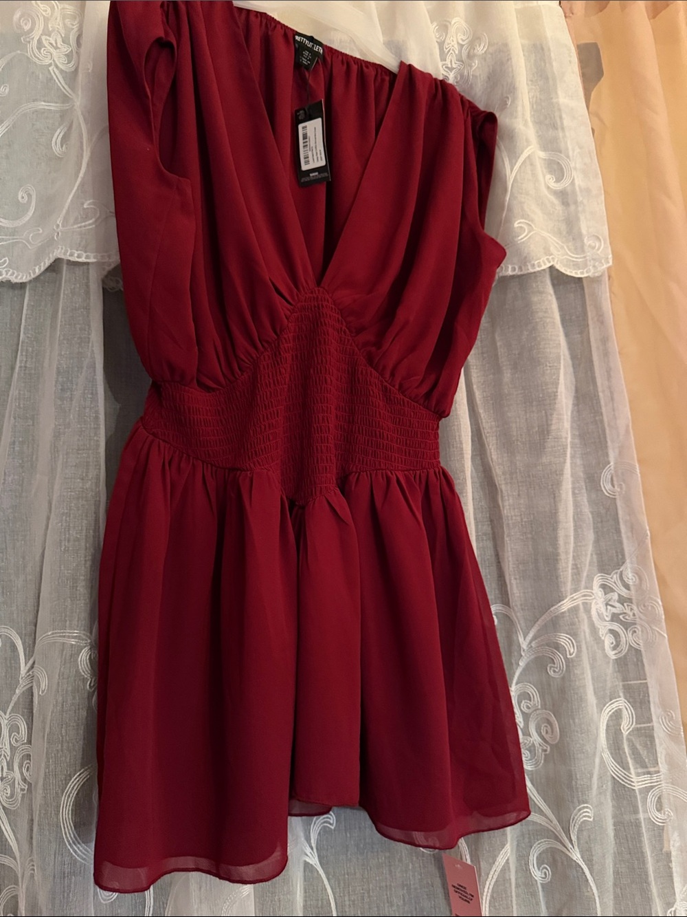 Cranberry Red Smocked Waist Romper